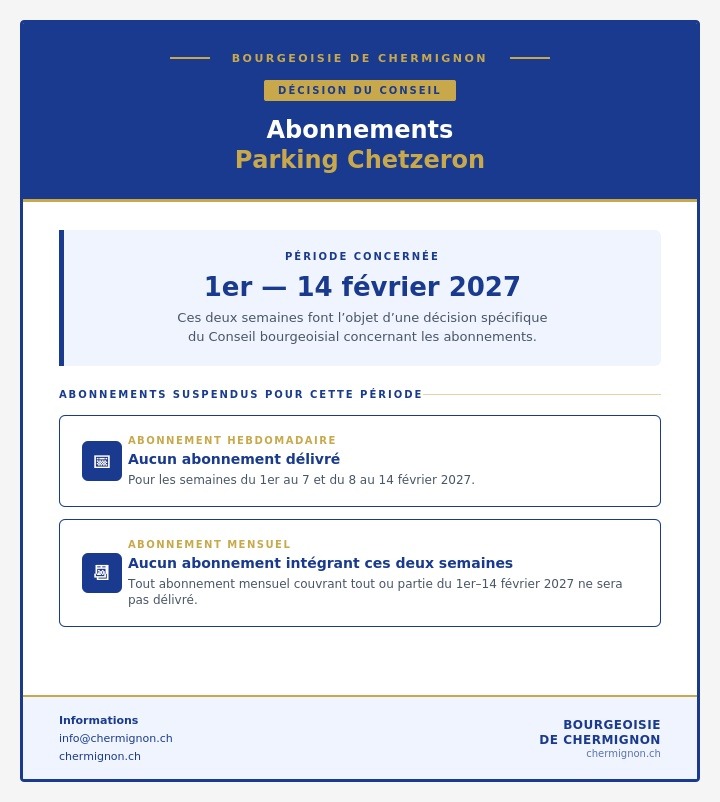 Abonnements Parking Chetzeron